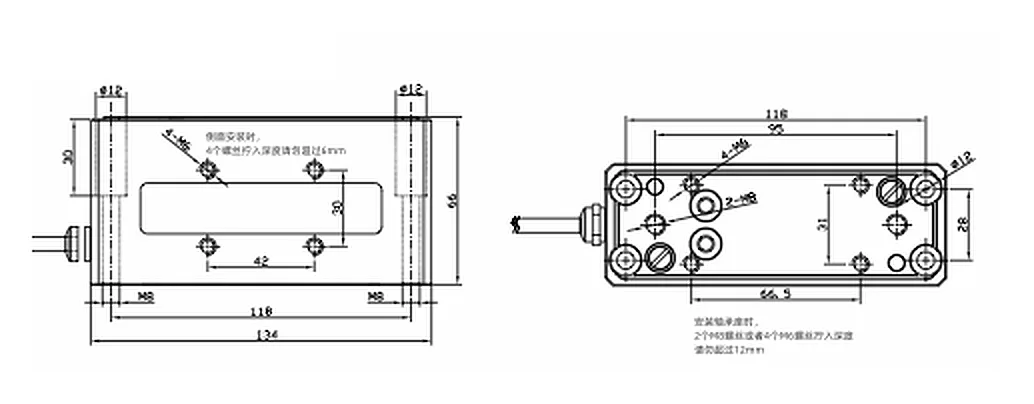 LC100A Pedestal-Mount Tension Sensor mounting and dimension drawing