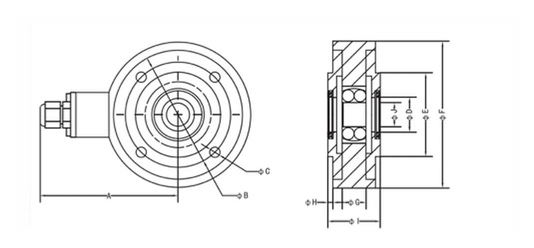 LS100A Through-Shaft Tension Sensor mounting and dimension drawing